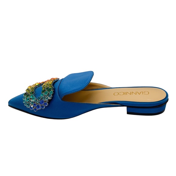 GIANNICO BLUE CRYSTAL EMBELLISHED SATIN MULES - Picture 3 of 9